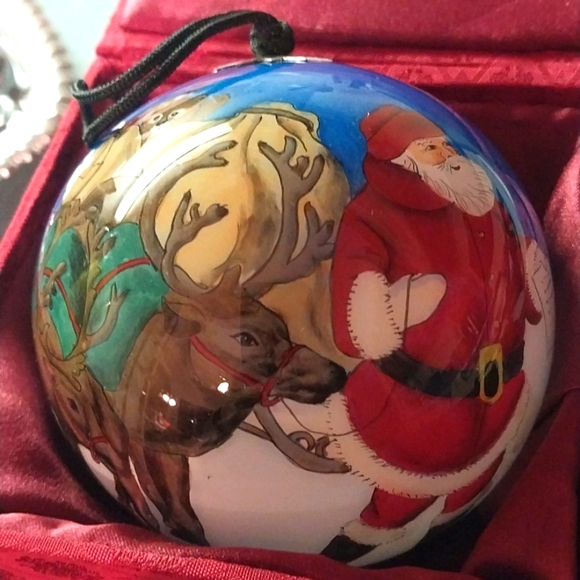 Santa & Reindeer Christmas Ornament "Inside Art" Hand Blown Hand Painted in Box - Picture 13 of 14